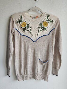 Stella McCartney Beige Floral Embroidered Wool Sweater – REPAIRED – IT 36 (S)